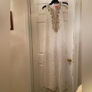 Lilly Pulitzer White and Gold Lace Dress